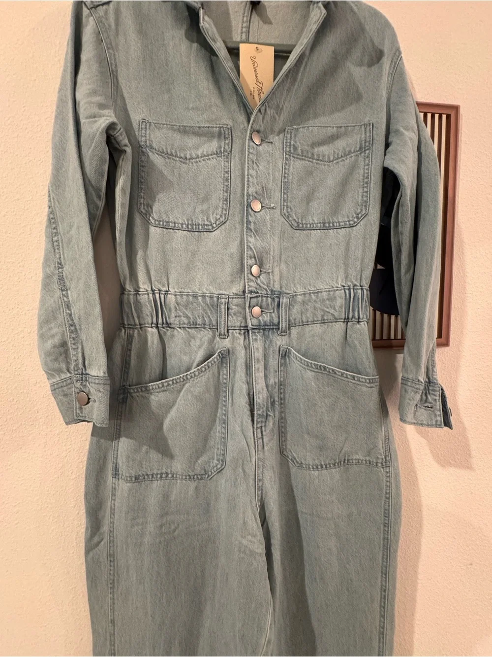 Universal Thread Denim Jumpsuit Womens Size 6 Light Wash Utility Wide Leg NWT